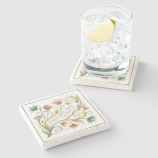 Faith Hope Love floral Stone Coaster