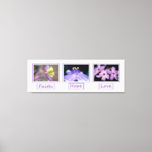Faith Hope Love Flowers Wrapped Canvas Print