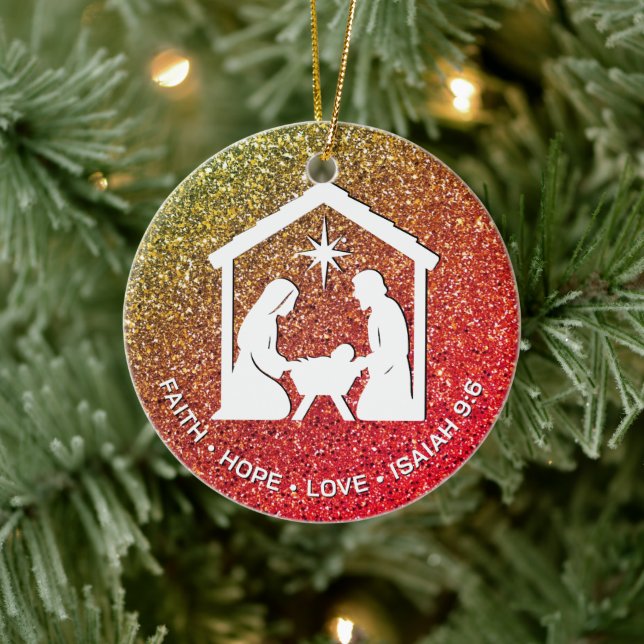 FAITH HOPE LOVE Glitter Christian Christmas Ceramic Tree Decoration (Tree)