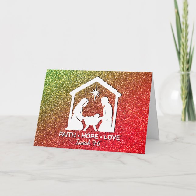 FAITH HOPE LOVE Glitter Christian Christmas Holiday Card (Front)
