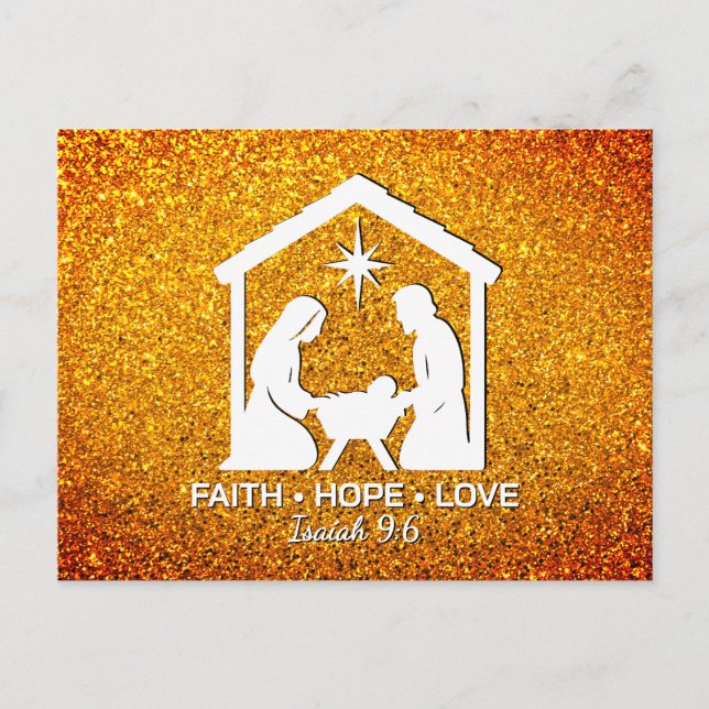 FAITH HOPE LOVE Glitter Christian Christmas Holiday Postcard (Front)