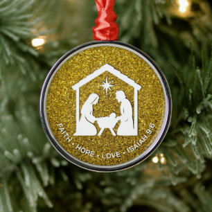 FAITH HOPE LOVE Glitter Christian Christmas Metal Tree Decoration