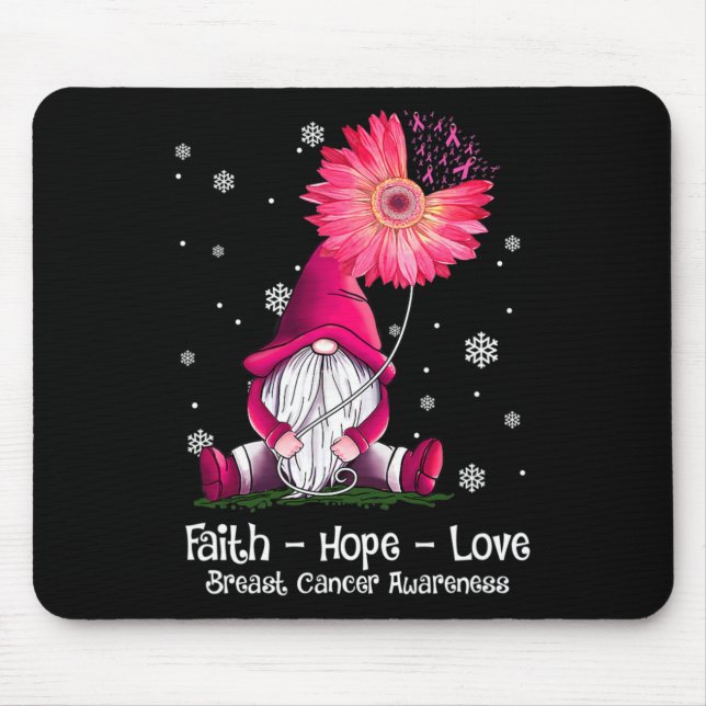 Faith Hope Love Gnome Pink Sunflower Breast Cancer Mouse Mat (Front)