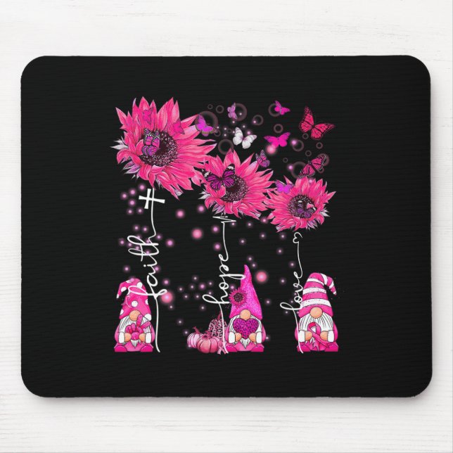 Faith Hope Love Gnome Ribbon Breast Cancer Awarene Mouse Mat (Front)