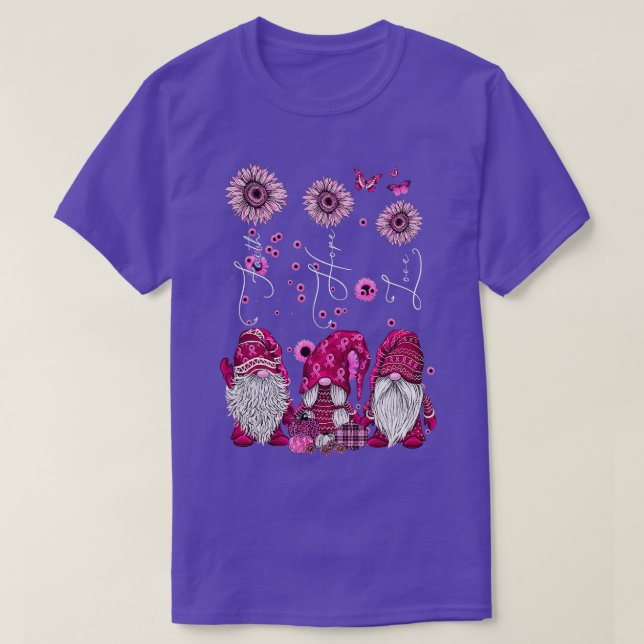 Faith Hope Love Gnome Ribbon Breast Cancer Awarene T-Shirt (Design Front)