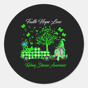 Faith Hope Love Gnomes Kidney Disease Awareness Gi Classic Round Sticker