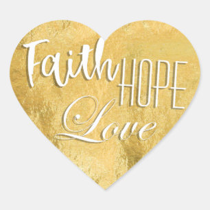 Faith Hope Love Gold Foil Heart Sticker