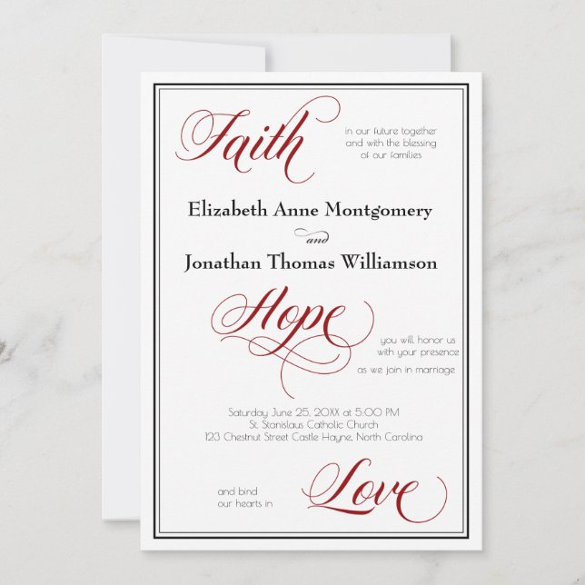 Faith Hope Love Graceful Script Wedding Invitation (Front)