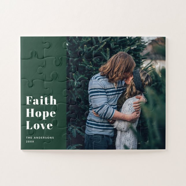 Faith Hope Love. Green Christmas religious photo Jigsaw Puzzle (Horizontal)