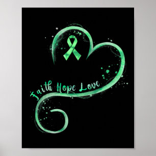 Faith Hope Love Green Ribbon Mental Health Awarene Poster