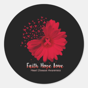Faith Hope Love Heart Disease Awareness Sunflower Classic Round Sticker