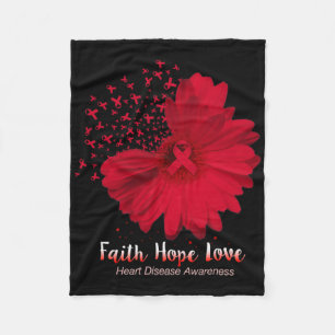 Faith Hope Love Heart Disease Awareness Sunflower Fleece Blanket