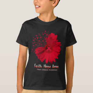 Faith Hope Love Heart Disease Awareness Sunflower T-Shirt