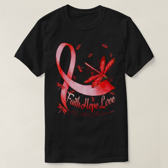 Faith Hope Love Hiv Aids Awareness Dragonfly T-Shirt (Design Front)