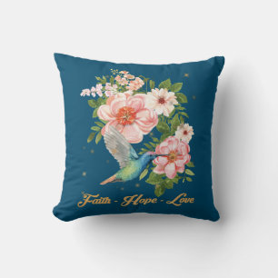 Faith Hope Love Hummingbird Picture Bird Print Cushion