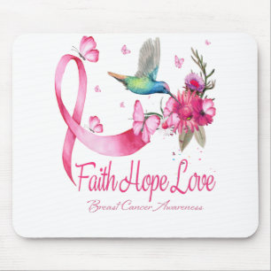 Faith Hope Love Hummingbird Ribbon Breast Cancer Mouse Mat