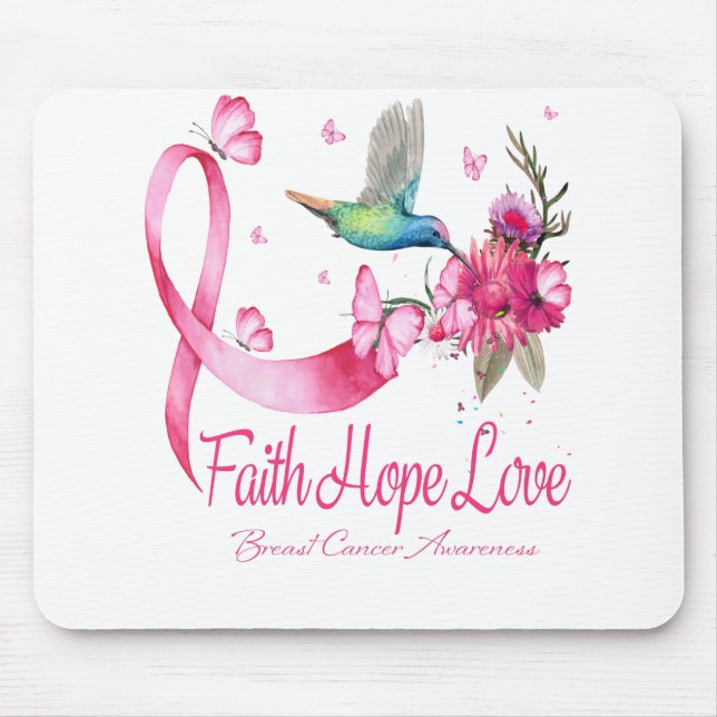 Faith Hope Love Hummingbird Ribbon Breast Cancer Mouse Mat (Front)