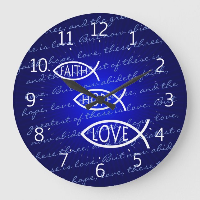 Faith Hope Love Ichthus - Christian Fis Wall Clock (Front)