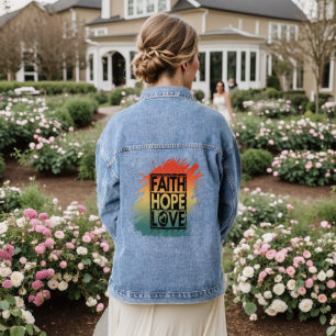 FAITH HOPE LOVE INSPIRATIONAL MOTIVATIONAL VERSE DENIM JACKET