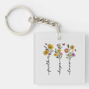 "Faith-Hope-Love"   Inspiring Floral Design Key Ring