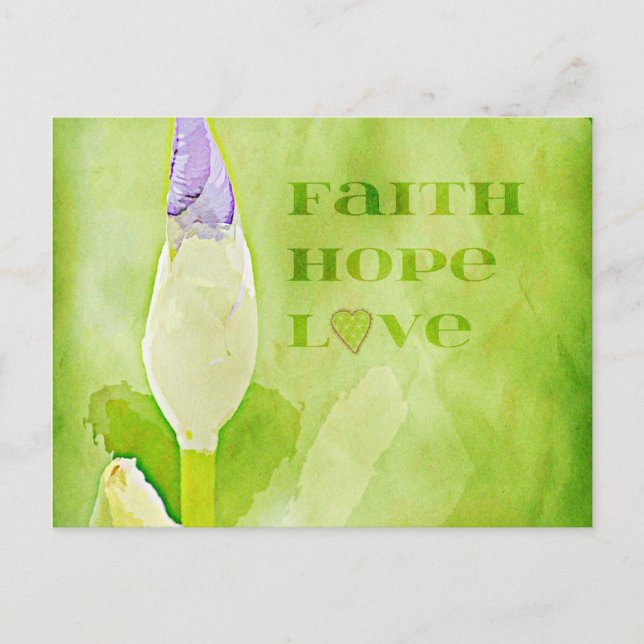 Faith, Hope, Love Iris Postcard (Front)