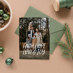 Faith hope love joy religious Christmas photo Holiday Card