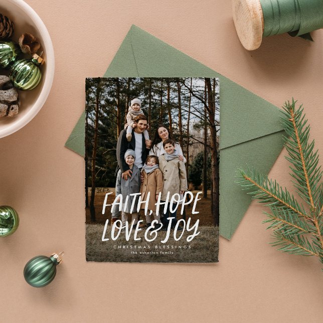 Faith hope love joy religious Christmas photo Holiday Card (Creator Uploaded)