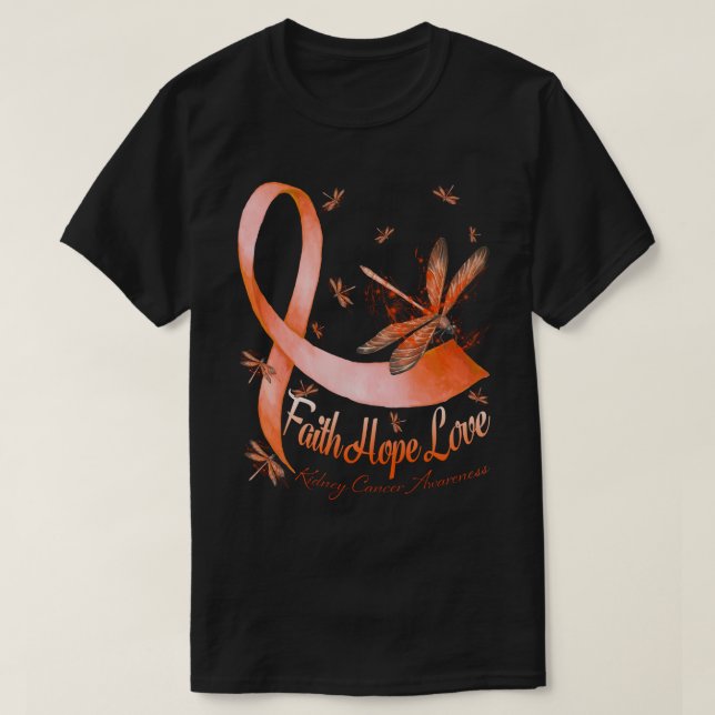 Faith Hope Love Kidney Cancer Awareness Dragonfly T-Shirt (Design Front)