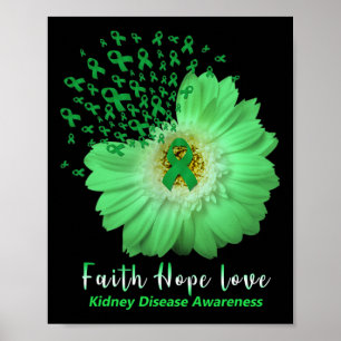 Faith Hope Love Kidney Disease Awareness Green Rib Poster