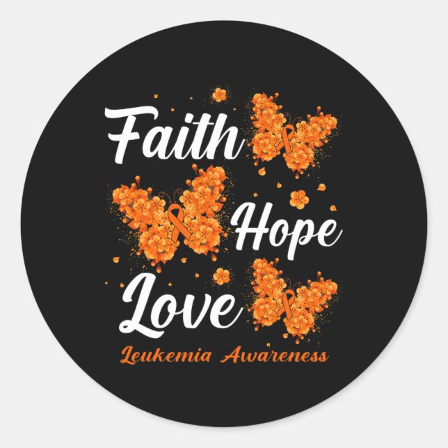 Faith Hope Love Leukaemia Awareness Butterfly  Classic Round Sticker (Front)