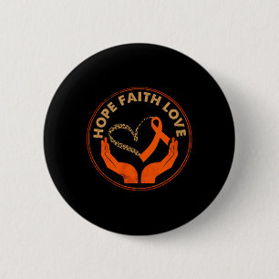 Faith Hope Love Leukaemia Awareness Heart Orange R 6 Cm Round Badge