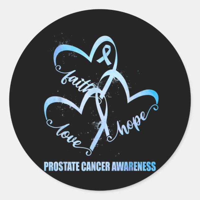 Faith Hope Love Light Blue Ribbon Prostate Cancer Classic Round Sticker (Front)