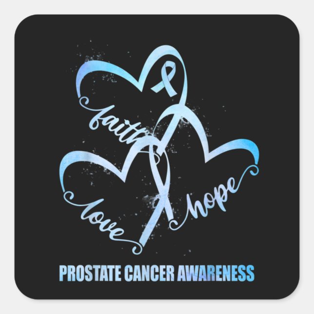 Faith Hope Love Light Blue Ribbon Prostate Cancer Square Sticker (Front)