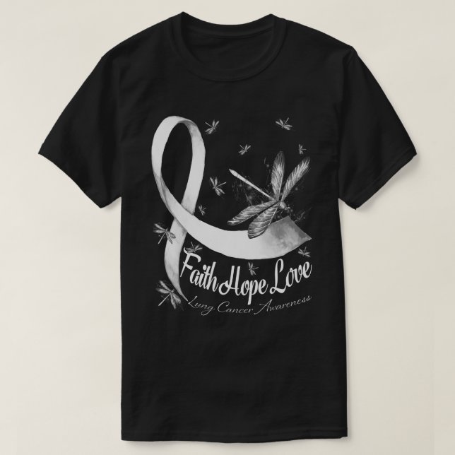 Faith Hope Love Lung Cancer Awareness Dragonfly T-Shirt (Design Front)