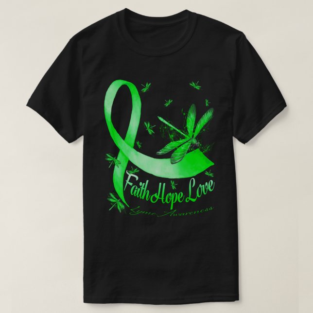 Faith Hope Love Lyme Awareness Dragonfly T-Shirt (Design Front)