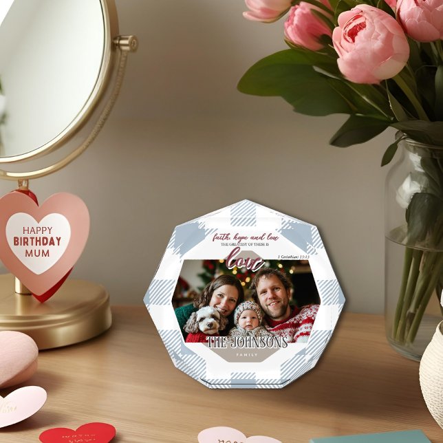 Faith Hope Love Modern Blue Family Photo Block (Creator Uploaded)