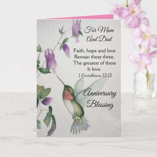 Faith Hope Love Mom Dad Anniversary Blessing Card (Orchid)