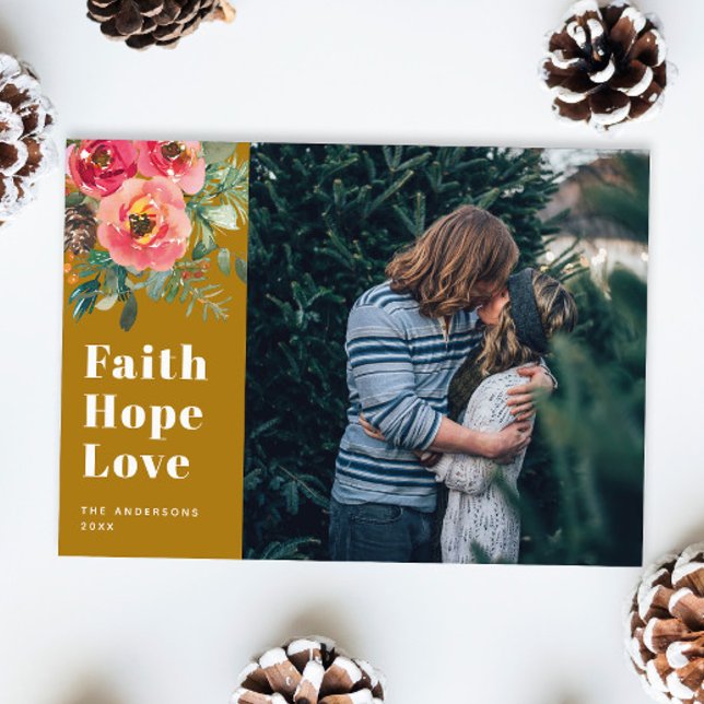 Faith Hope Love | Mustard Brown Christmas Photo Holiday Card (Creator Uploaded)