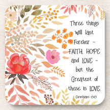 "Faith Hope Love" Orange Gold Watercolor Floral