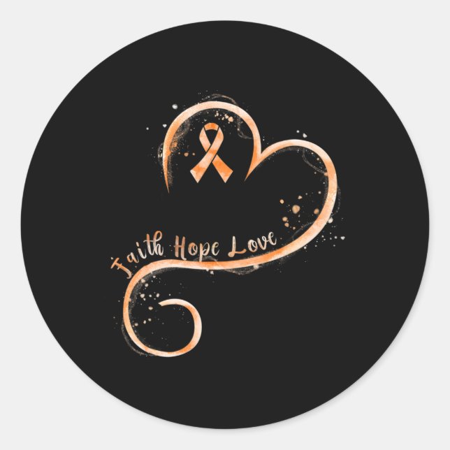 Faith Hope Love Orange Ribbon Leukaemia Awareness  Classic Round Sticker (Front)