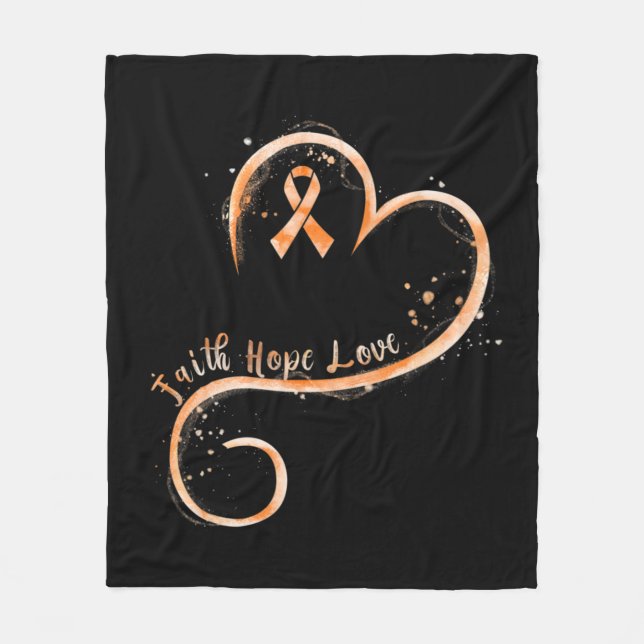 Faith Hope Love Orange Ribbon Leukaemia Awareness  Fleece Blanket (Front)