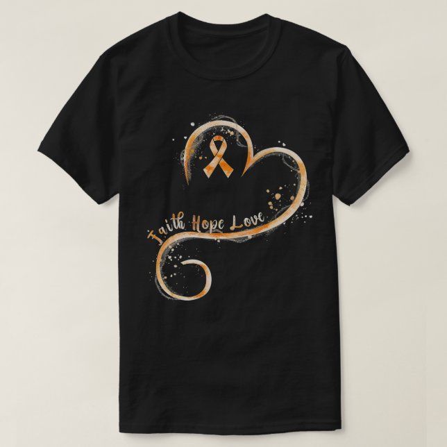 Faith Hope Love Orange Ribbon Leukaemia Awareness T-Shirt (Design Front)