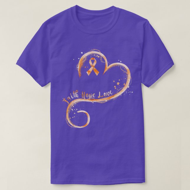 Faith Hope Love Orange Ribbon Leukaemia Awareness  T-Shirt (Design Front)