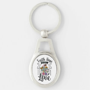 Faith, Hope, Love Oval Metal Keychain