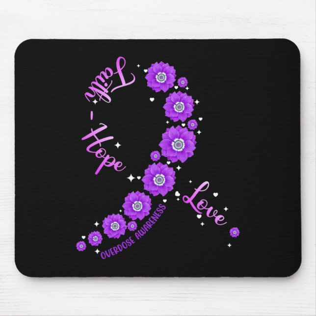 Faith Hope Love Overdose Awareness Ribbon Flower W Mouse Mat (Front)