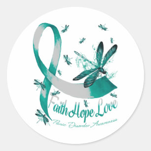 Faith Hope Love Panic Disorder Awareness Dragonfly Classic Round Sticker