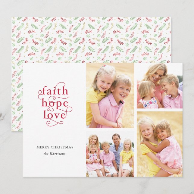 Faith Hope Love Photo Collage Family Christmas Holiday Card (Front/Back)