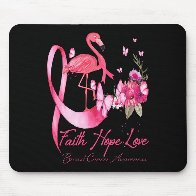 Faith Hope Love Pink Flamingo Ribbon Breast Cancer Mouse Mat (Front)