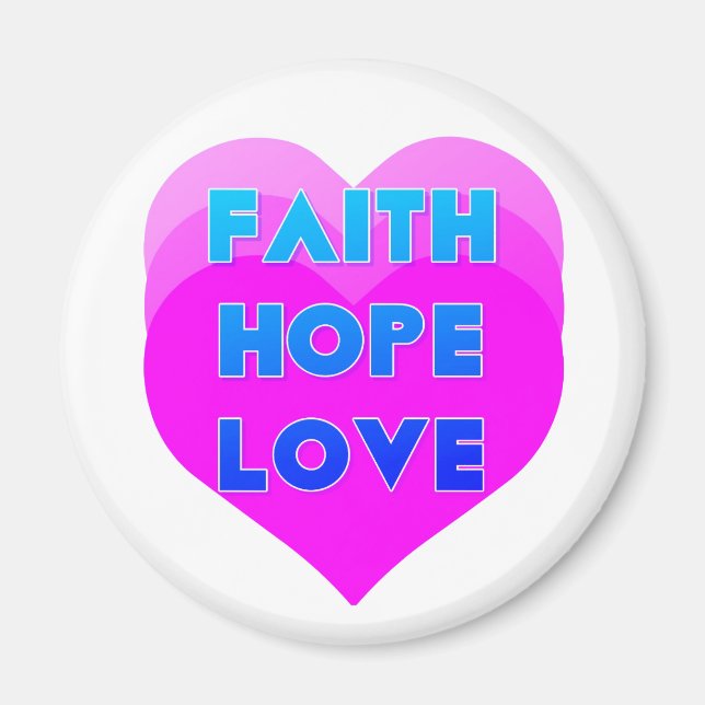 Faith Hope Love Pink Hearts Inspirational Magnet (Front)