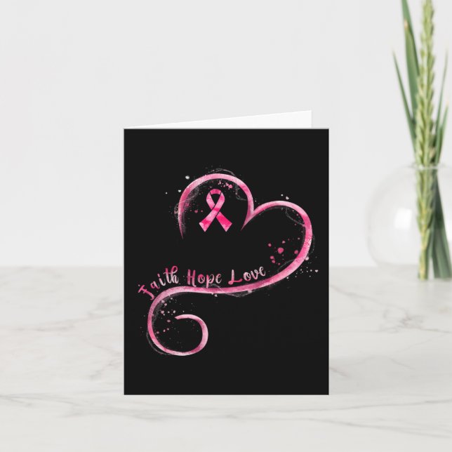 Faith Hope Love Pink Ribbon Breast Cancer Awarenes Card (Front)
